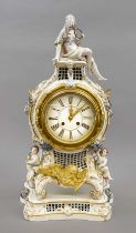 A large decorative mantel clock on pedestal, KPM Berlin, pre-1945 mark, 1st choice, red imperial orb