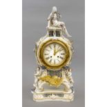 A large decorative mantel clock on pedestal, KPM Berlin, pre-1945 mark, 1st choice, red imperial orb