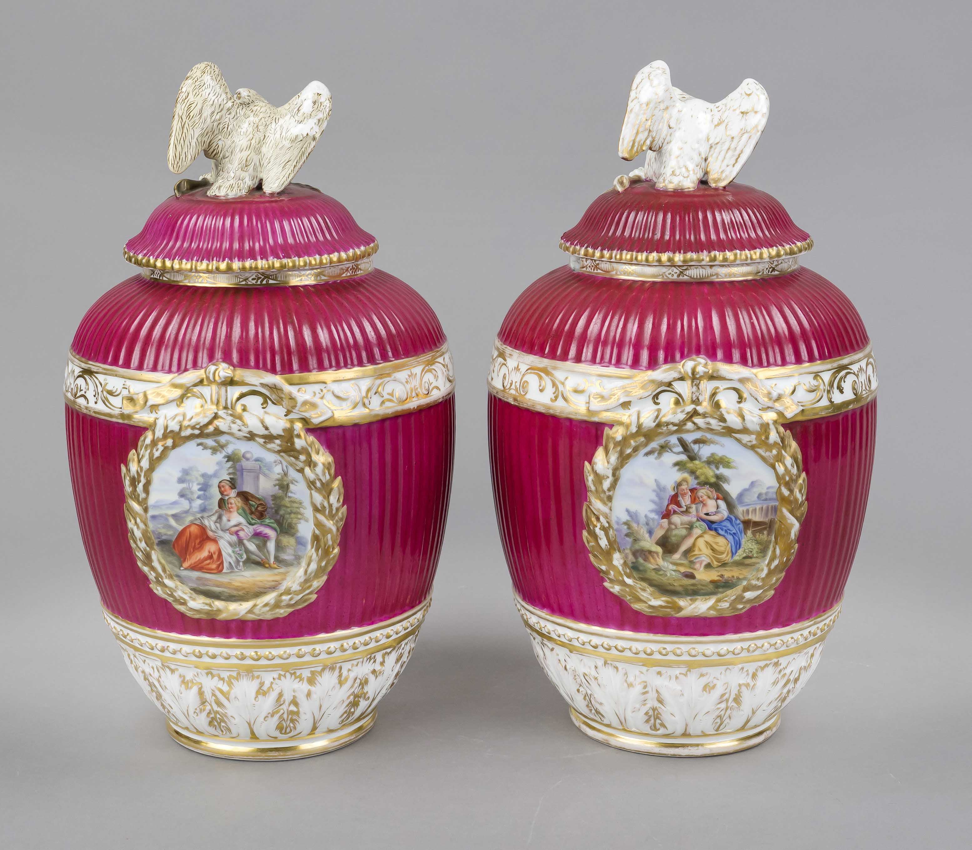 Pair of lidded vases, KPM Berlin, marks 1830s, 1st choice, designed by Friedrich Elias Meyer (1723 - - Image 2 of 3