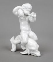 Putto on dolphin, blowing into a conch shell, Bing & Gröndahl, Copenhagen, 20th century, 2nd choice,