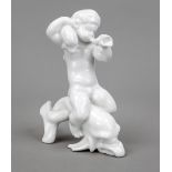 Putto on dolphin, blowing into a conch shell, Bing & Gröndahl, Copenhagen, 20th century, 2nd choice,