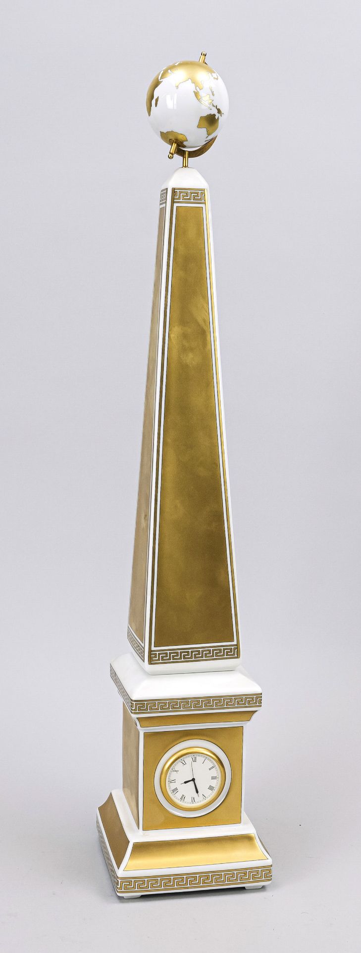 Rosenthal for Versace, obelisk with clock ''Carpe Diem'', predominantly gilded, framing, black