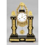 French. A bronze fire-gilt column pendulum clock, polished satin finish, the dial marked 'Beltz a