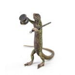 Small bronze in the style of Viennese bronzes, 20th century, lizard with top hat, polychrome cold-
