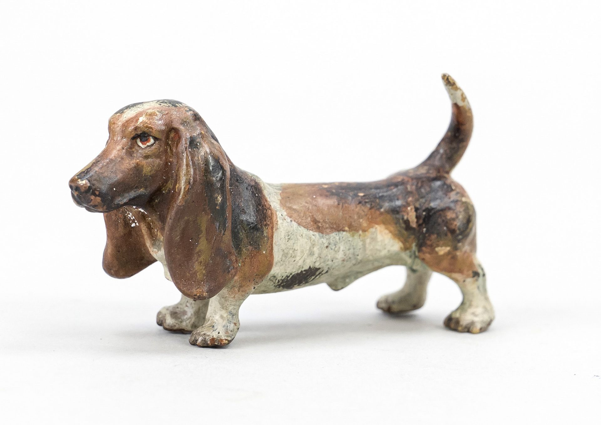 Small bronze in the style of Viennese bronzes, 20th century, basset, polychrome cold-painted bronze,