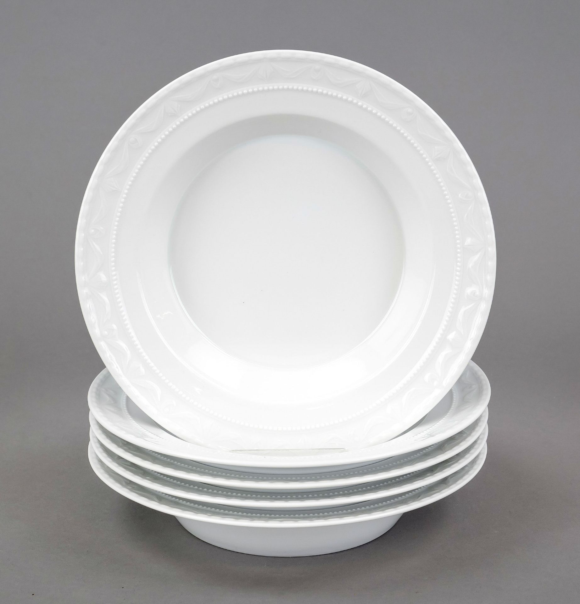 Five small deep plates, KPM Berlin, marks 1993-2000, 1st and 2nd choice, Kurland form, designed