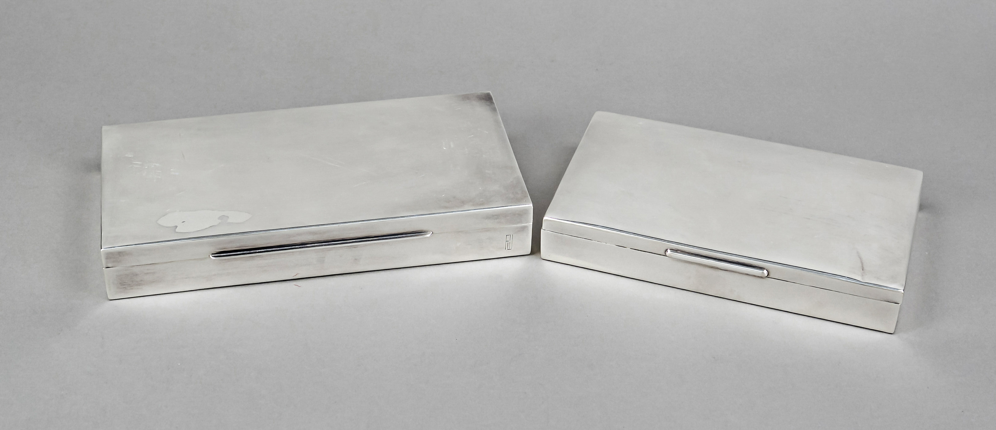 Two rectangular cigarette boxes, German, 20th century, 1x master's mark Emil Hermann, Waldstetten,