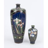 2 Cloisonné vases, Japan c. 1900 (Meiji). Both rubbed & bumped, h. 13 and 27 cm