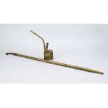 2 Opium pipes, China 19th century (Qing), brass. 1 x long pipe in turned look, l. 94 cm. 1 x with