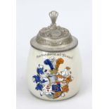 Student jug, c. 1900, stoneware with gray glaze and painted coat of arms ''Markomannia sei's