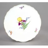 Cake plate, Meissen, mark 1924-1934, 1st choice, shape new cut-out, polychrome flower painting