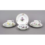 Three place settings, Meissen, after 1950, 2nd choice, 3 cups with swan-neck handle and saucer, h.