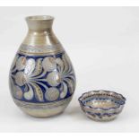 Large vase and bowl with wavy rim, Westerwald stoneware, 20th century, cut and incised decoration,