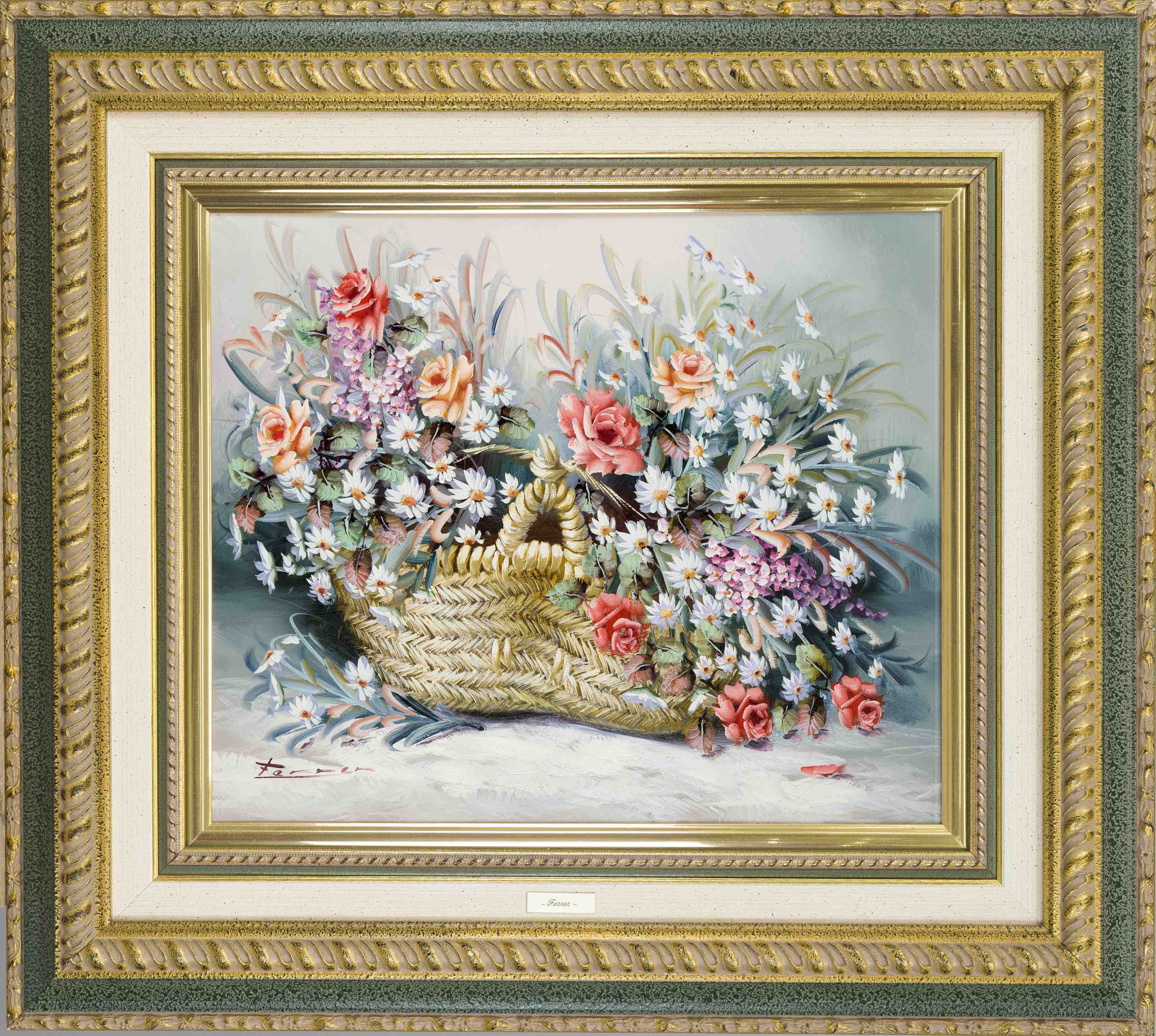 signed Ferrer, 21st century, Still life with flowers, oil on canvas, signed lower left, 46 x 55