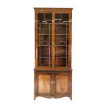 Bookcase, England c. 1800, mahogany, 2-door lower section, high glazed 2-door upper section, 237 x