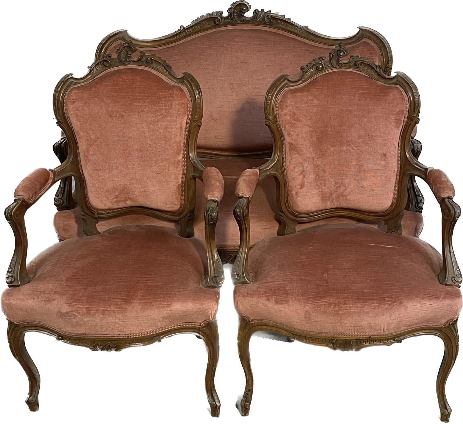 Louis-Phillipe settee, circa 1860/70, solid walnut, consisting of a sofa and two armchairs, sofa: - Image 2 of 3