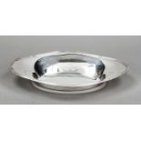 Oval bread bowl, German, 20th century, silver 800/000, curved form, rim with cross-band