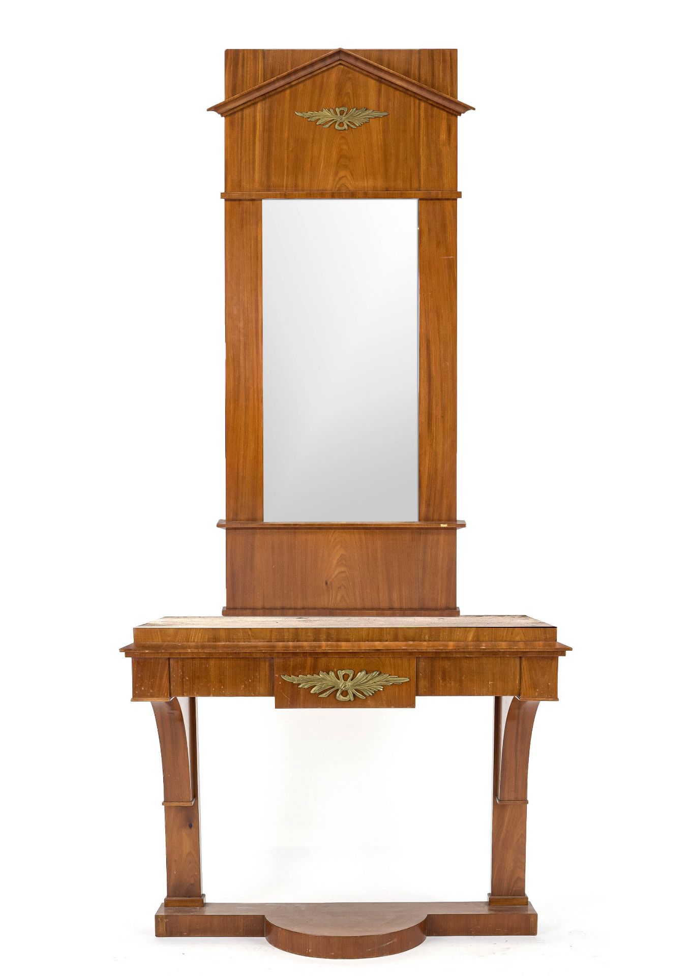 Wall mirror on console in Biedermeier style around 1900, mahogany, 240 x 95 x 47 cm