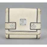 MCM, vintage wallet, sand-colored grained leather with dark contrasting edges, silver-colored