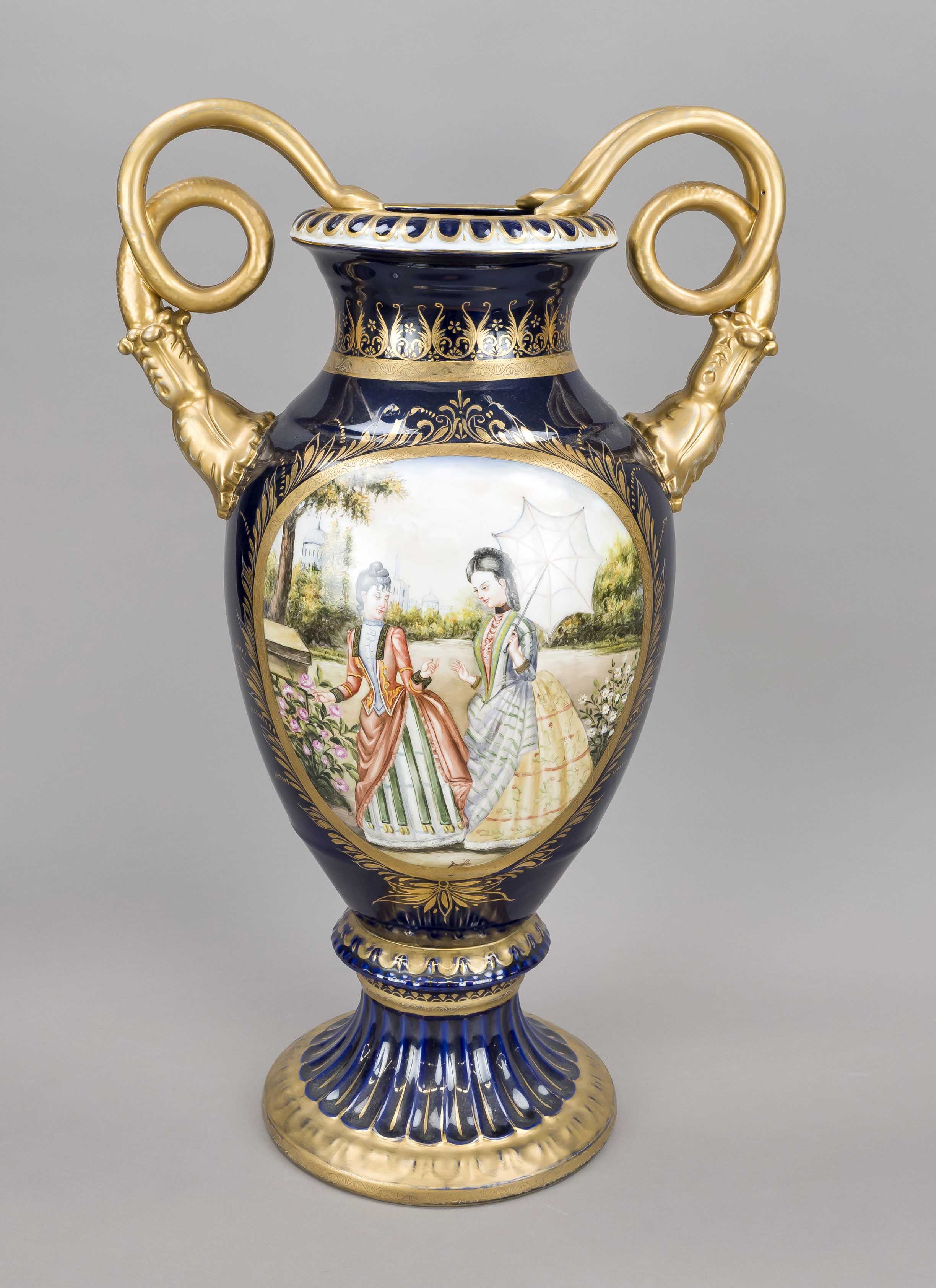 Snake-handled vase, Richard Klemm, Dresden, c. 1900, amphora form with side handles in the shape - Image 2 of 2