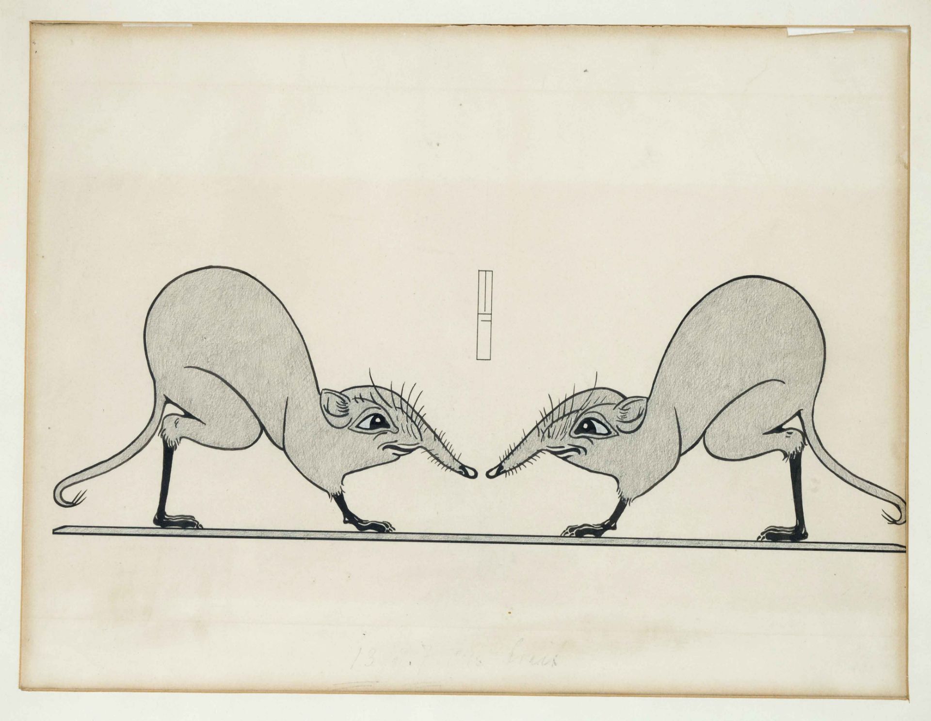 Marcus Behmer (1879-1958), German book artist and illustrator, two rats, original drawing in ink and