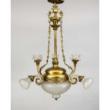 Ceiling lamp, late 19th century Ornamented wreath on a smooth shaft. From this 3 volute chandelier