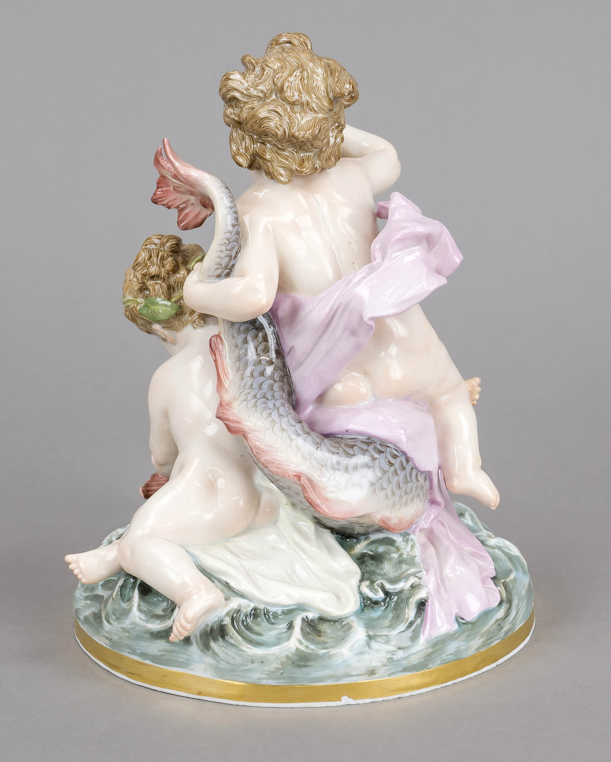 Cupids on a dolphin, Meissen, Knauff Schwerter, mark 1850-1924, 1st choice, designed by Heinich - Image 2 of 3