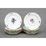 12 hors d'oeuvre plates, Meissen, 20th century, Pfeiffer period and later, 2nd choice and Deputat,