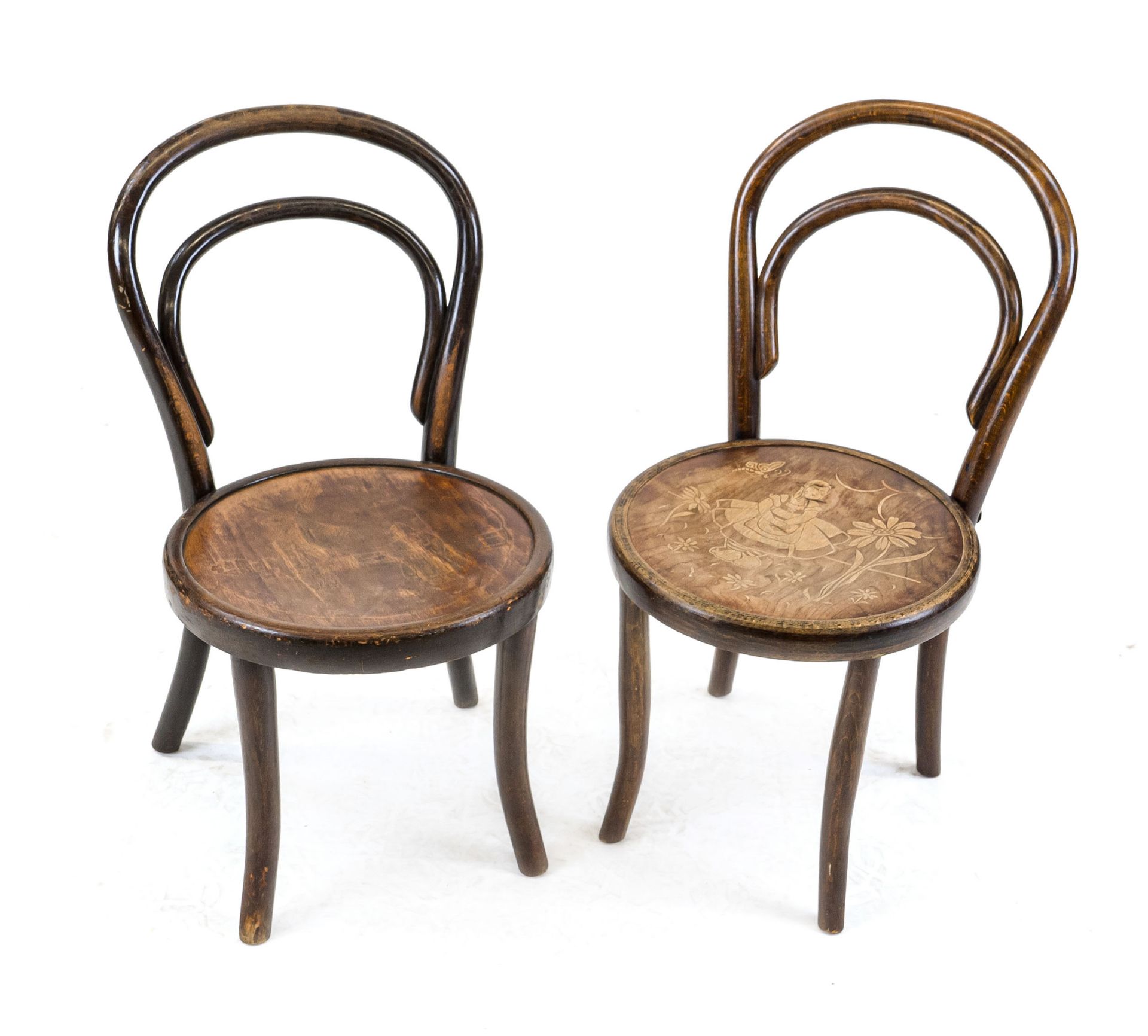 Two children's chairs from around 1900, made by Fischel/Slovakai and Mundus/Poland, bent beech