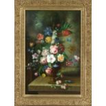 Anonymous flower painter late 20th century, large floral still life, oil on canvas, unsigned, 90 x