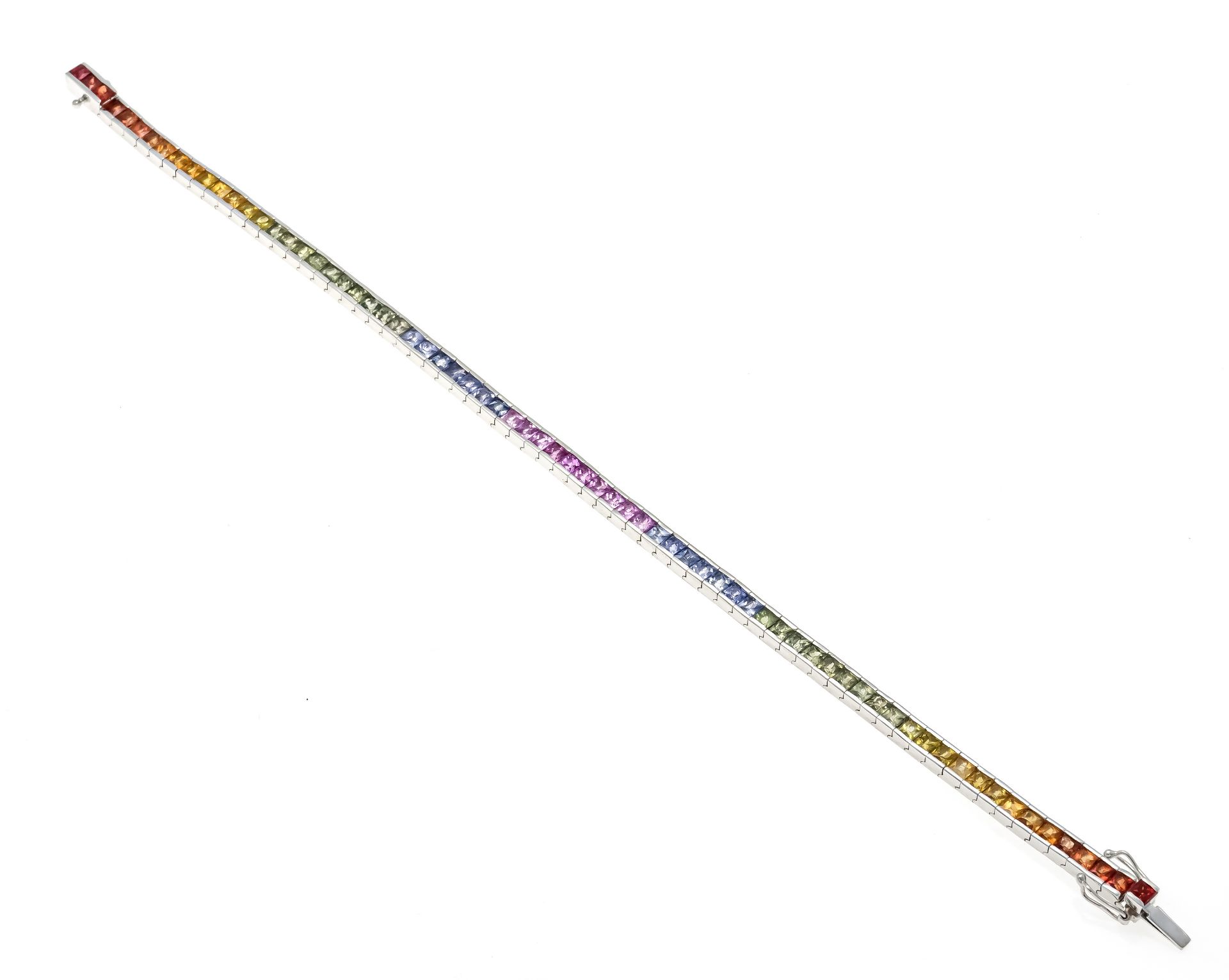 Rainbow rivière bracelet WG 750/000 with 72 sunflower-cut faceted sapphires 8.5 ct multicolor in - Image 2 of 2