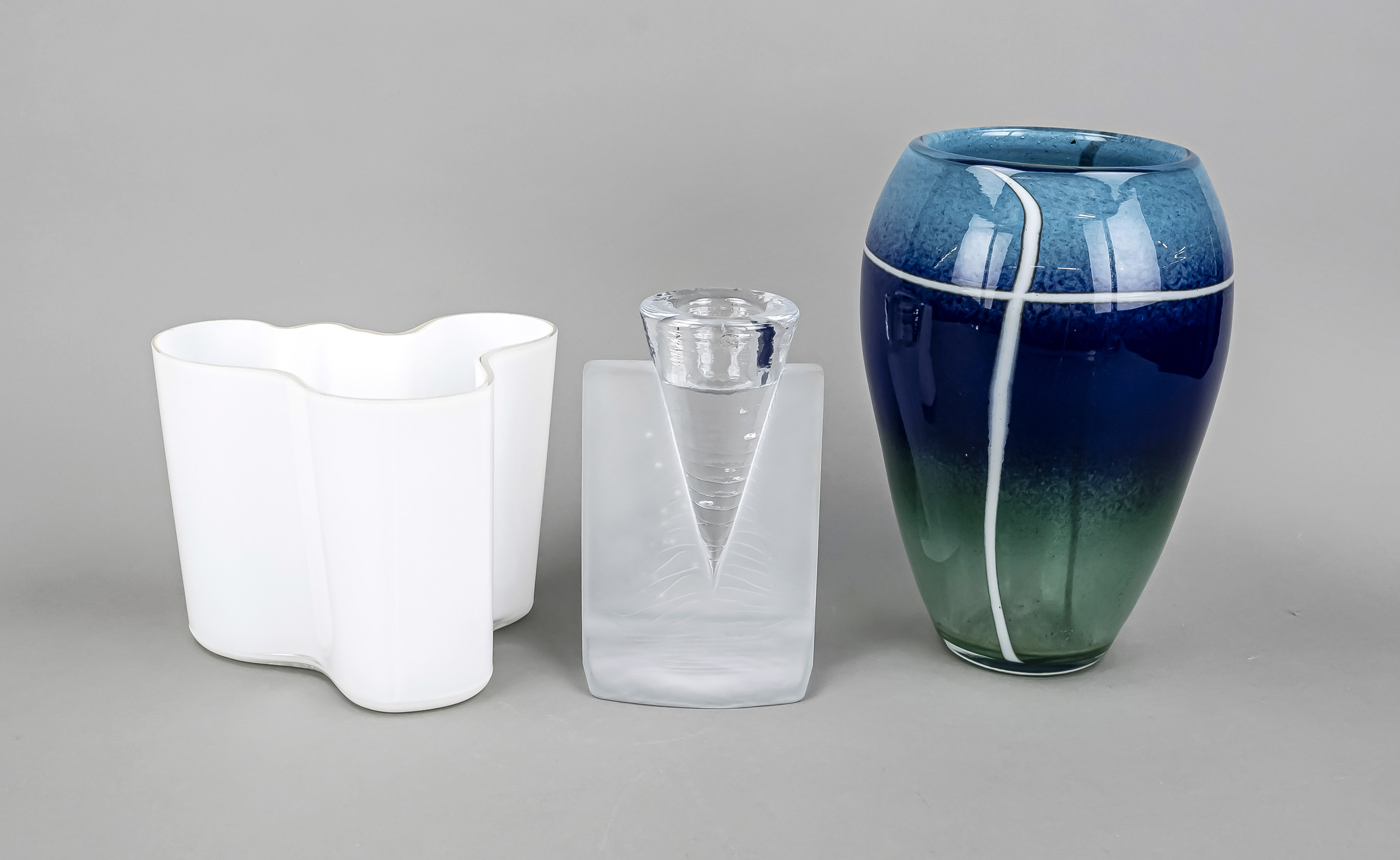 Three pieces of art glass, vase, Finland, Iittala, 2nd half of the 20th century, designed by Alvar