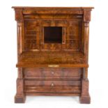 Biedermeier standing secretary around 1820, mahogany, straight 3-tier body flanked by full