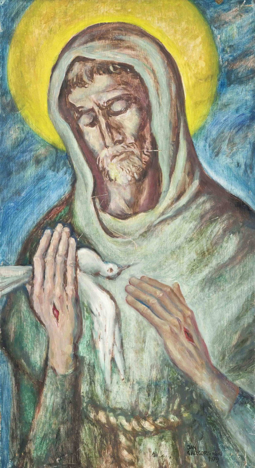 Jan Grzegorzewski, Polish artist from Poznan 2nd half 20th century, Francis of Assisi with