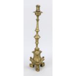 Candlestick, 18th/19th century, bronze. Trefoil base, balustrated shaft, slightly rubbed & bumped,
