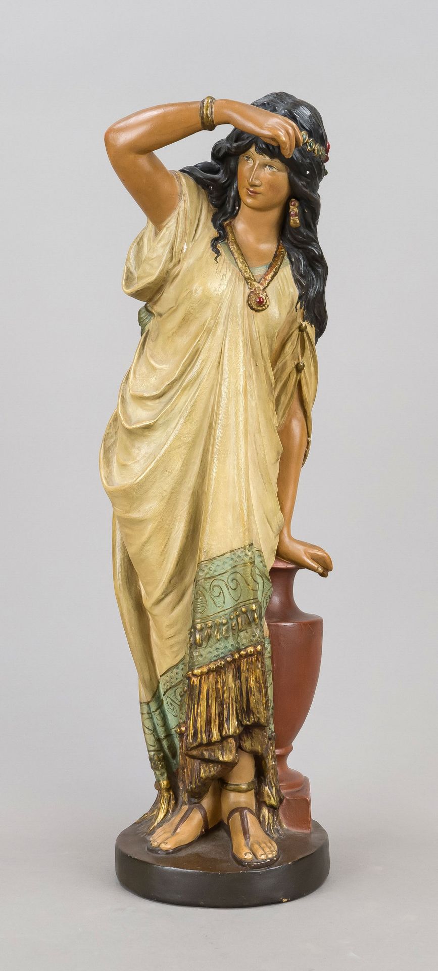 Oriental woman with jug / Rebecca, terracotta figure in the style of Goldsheider, unread.