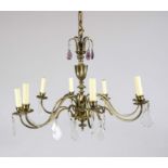 Ceiling lamp, 20th century, balustrated central console with 8 perennial chandelier arms with candle