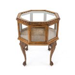 Octagonal tea table, around 1930, oak, glazed on all sides with four doors, h. 76 cm, d. 66 cm