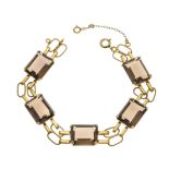 Smoky quartz bracelet GG 333/000 with 5 faceted emerald-cut smoky quartz crystals 16 x 12 mm, spring