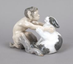 Faun with cat, Royal Copenhagen, pre-1923, model no. 1036, designed by Knud Kyhn (1880-1969) in