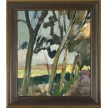 Emil Brose (1901-1962), North German landscape painter, Birches on the Path, oil on hardboard,