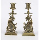 Pair of decorative candelabra in the shape of dragons, 19th century, bronze, h. 21 cm