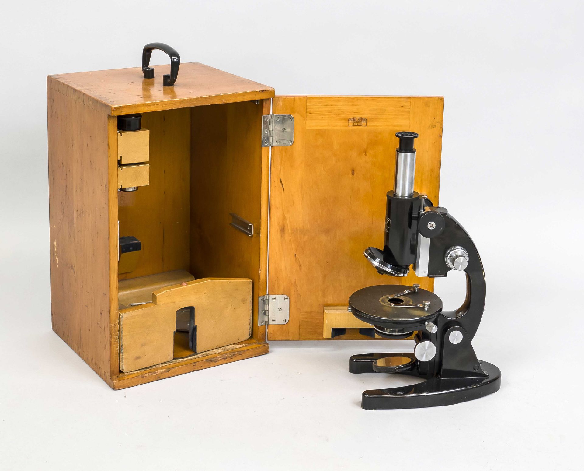 Microscope, Germany early 20th century (Carl Zeiss Jena). With a total of 7 optical inserts,