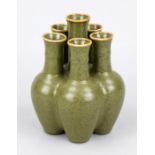 Tulip vase with ''Tea dust'' glaze, China. Bundle of 6 vases, each with its own stand ring. The