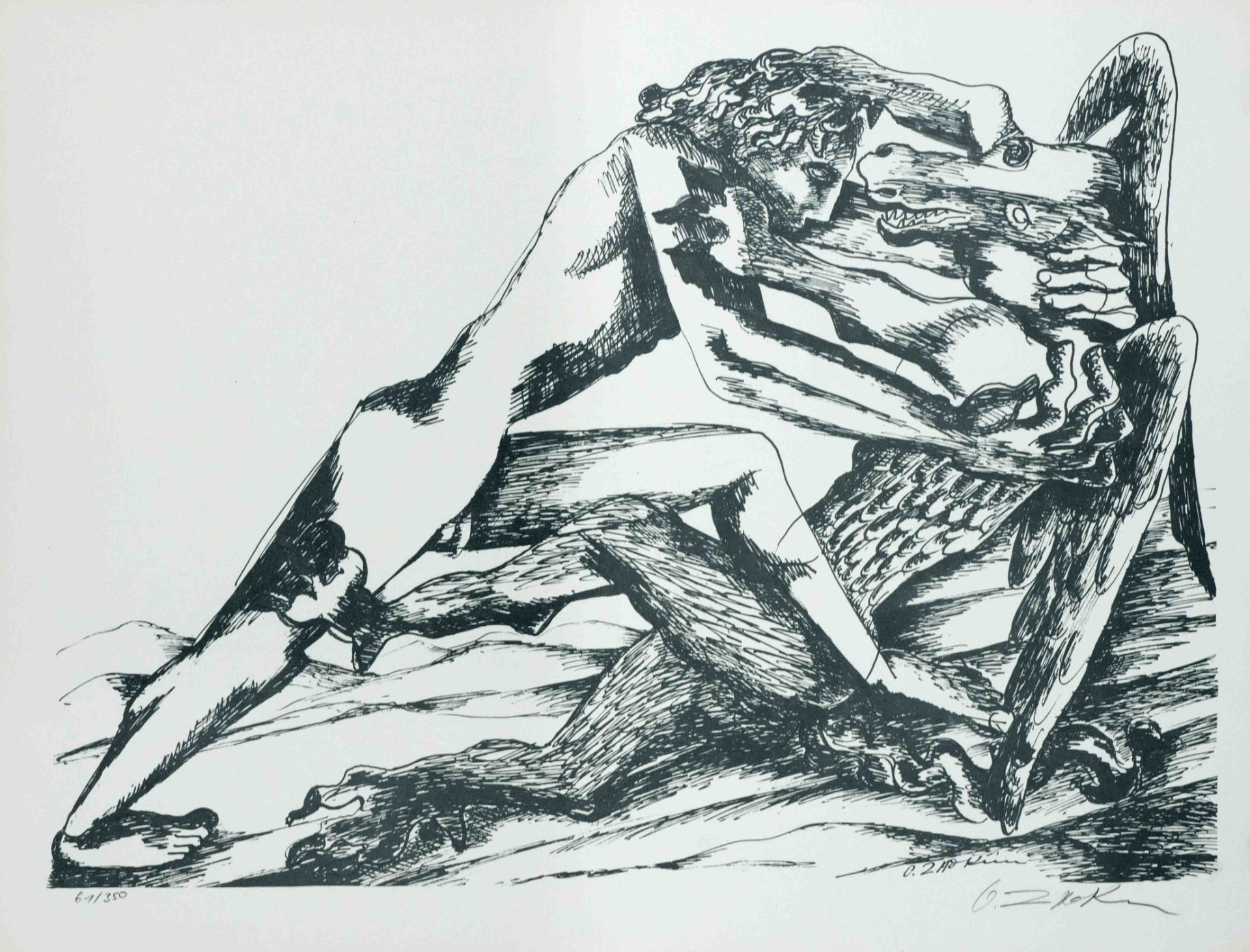 Ossip Zadkine (1890-1967), 2 lithographs on laid paper from 'Euripides - Die Arbeiten des Herakles', - Image 2 of 2