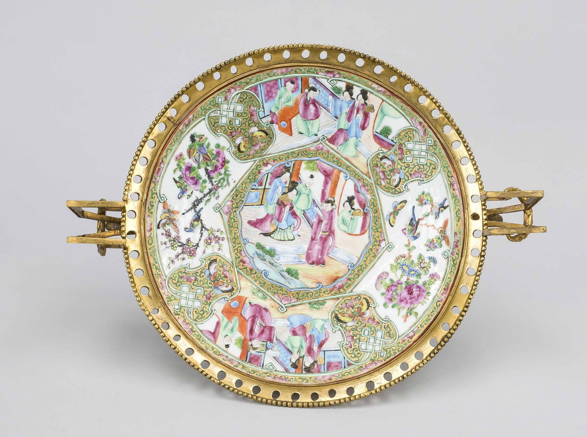 Famille Rose plate with European mounting. Plate China (Canton) 19th century (Qing). Plate with - Image 2 of 2