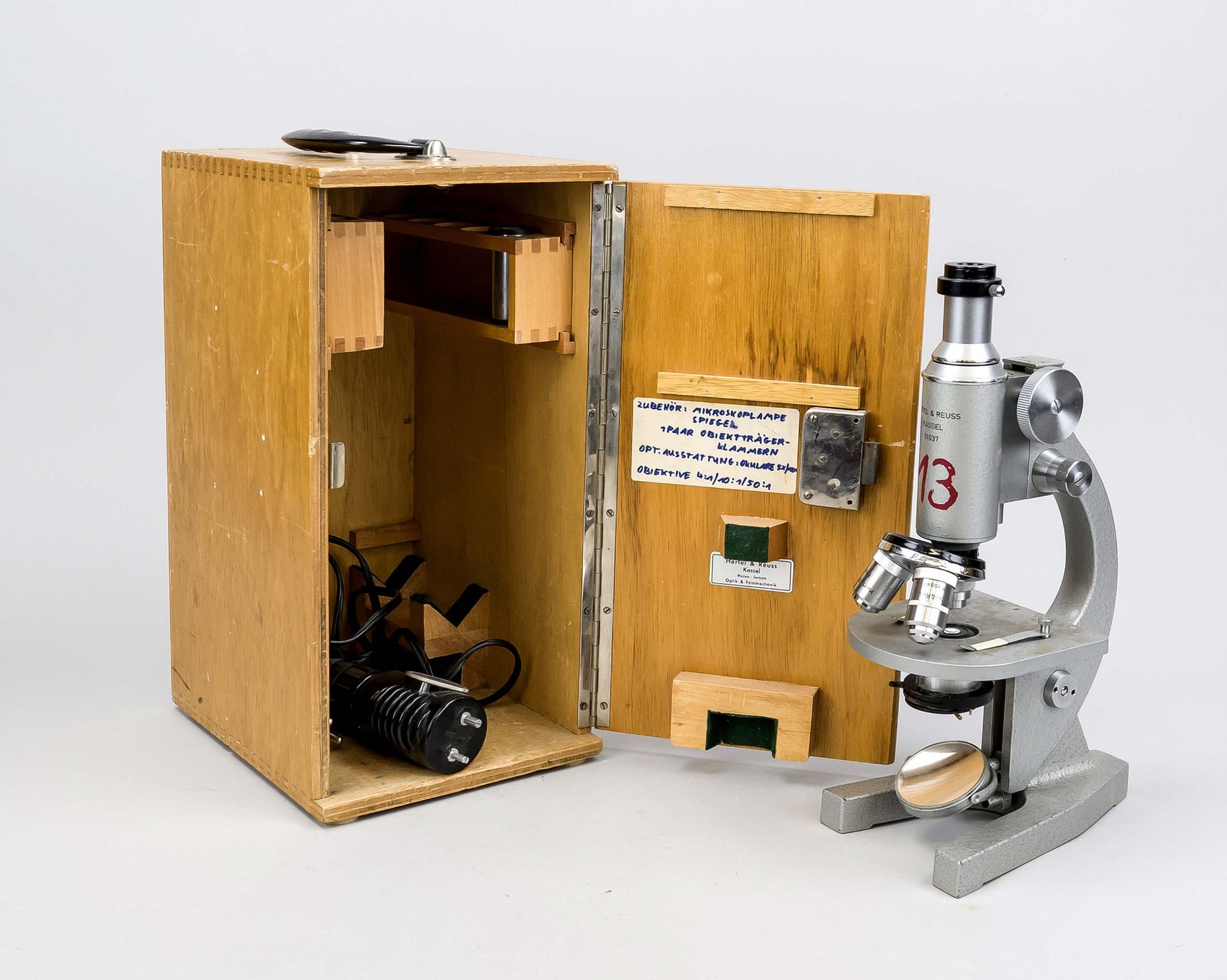 Microscope, Germany (Kassel) 1st half 20th century, inscribed ''Hertel & Reuss'' on the body. With