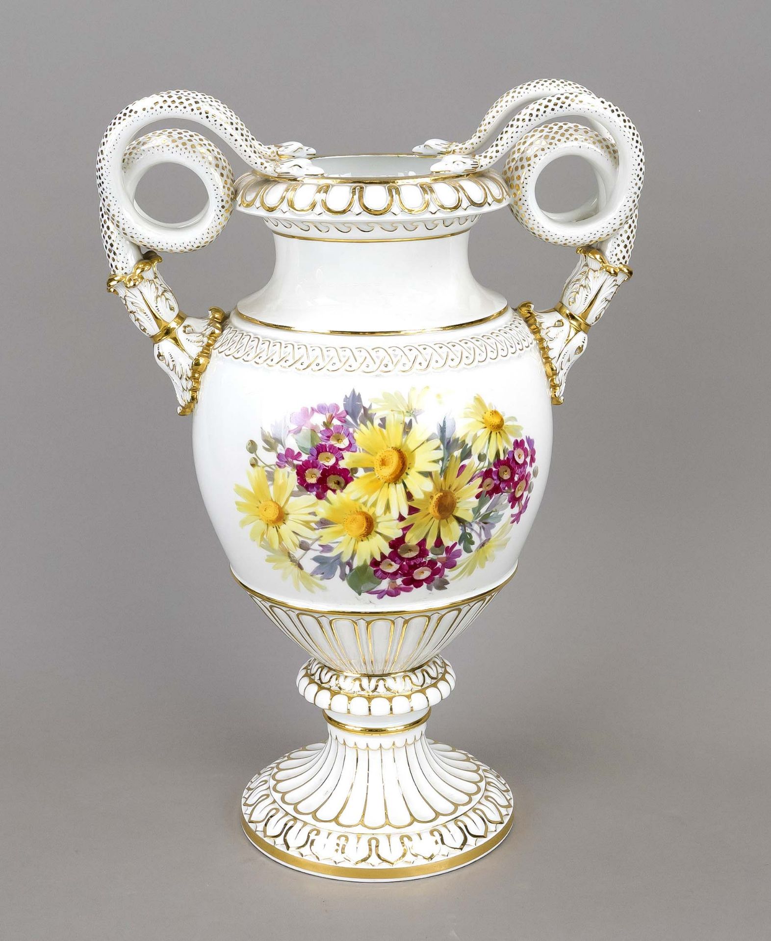 Double snake-handled vase, Meissen, Knauff Schwerter 1850-1924, 1st choice, model no. A 148, - Image 2 of 2