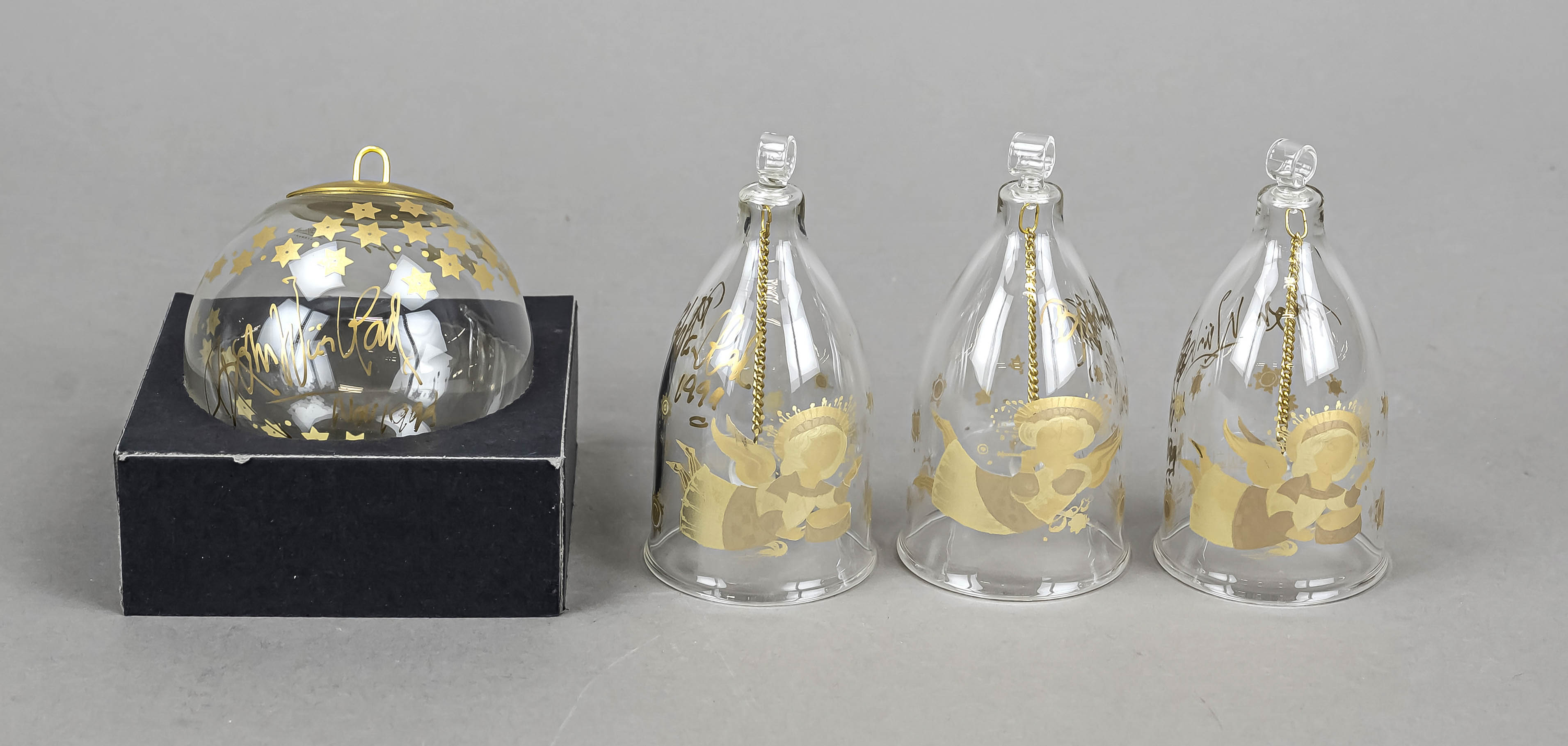 Three Christmas bells and a bauble, Rosenthal, Studio Line, c. 2000, designed mainly by Björn