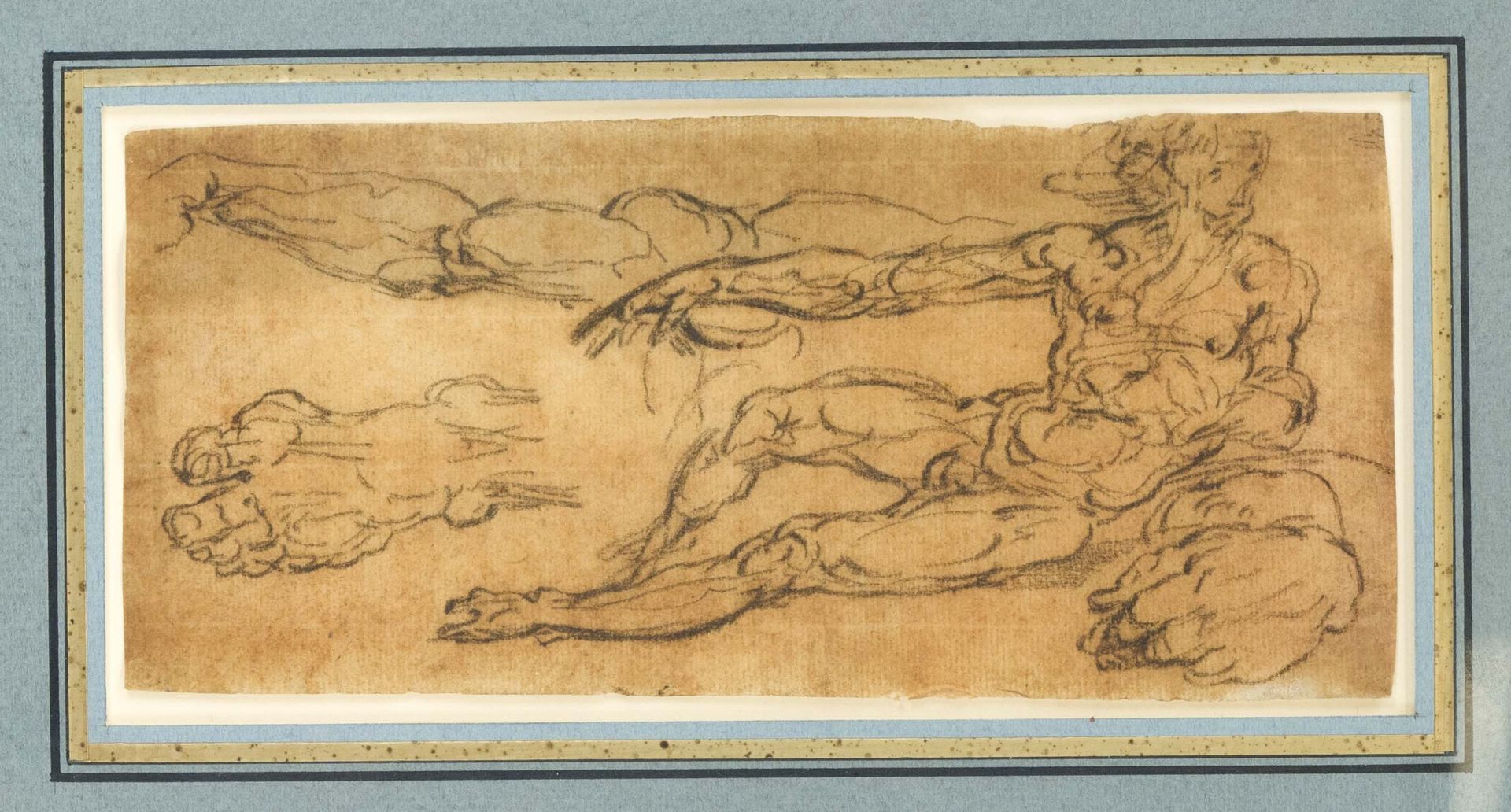 Unknown artist of the 17th/18th century, Study of a male nude and his extremities, black chalk on